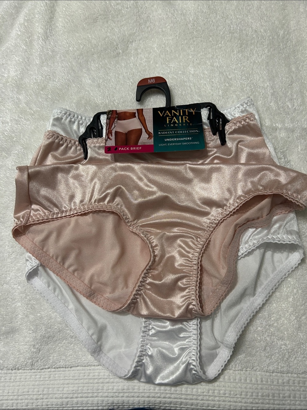 Vanity Fair Satin Brief 2-Pack — Blush Pink and White